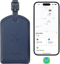Luggage Tags Built-in Anti-Loss Tracker, Luxury Leather Luggage Tags for Suitcase, Travel Bags, Backpacks, Travel Organizer for Lost Baggage Prevention (Navy Blue)