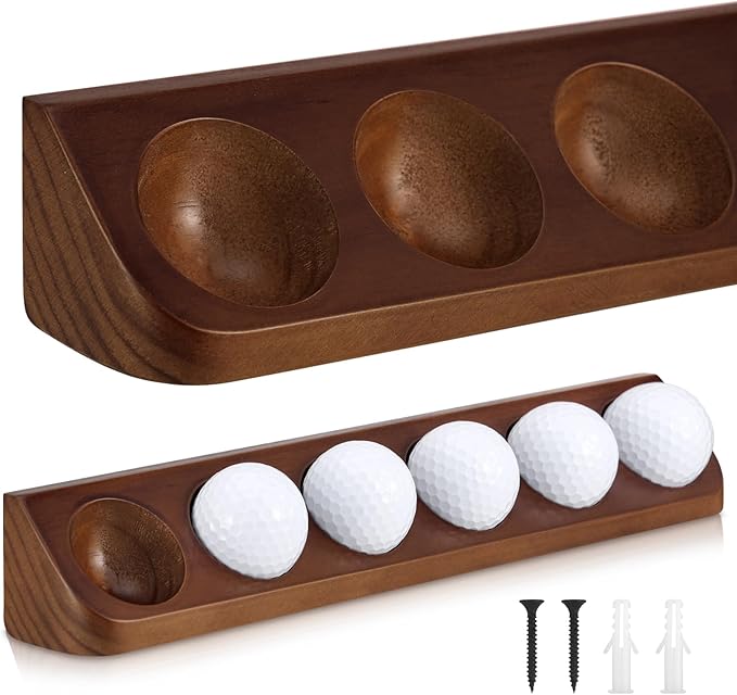 Wooden Golf Ball Display Case Black Ball Holder Wall Mount Stand Wall Mountable Shelf for Collector Sports Memorabilia Decoration Supplies (Brown)