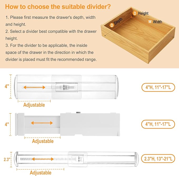 4 Pack Drawer Dividers for Clothes, 4" High 10"-17" Drawer Dividers Adjustable Expandable Dresser Drawer Organizers, Clear Dresser Separators for Clothes, Underwear, Baby Clothes, Cosmetic, Toiletries