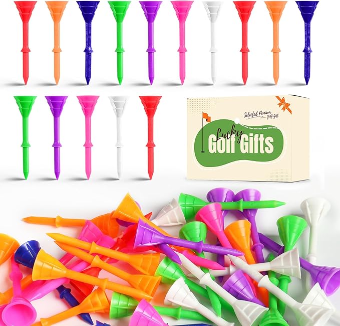 FINGER TEN Unbreakable Golf Tees Plastic 3 1/4 inch Value 50/100 Pack, Low Friction & Low Ball Spin Long Tees to Improve Distance & Accuracy, Durable Tees with Assorted Colors to Practice