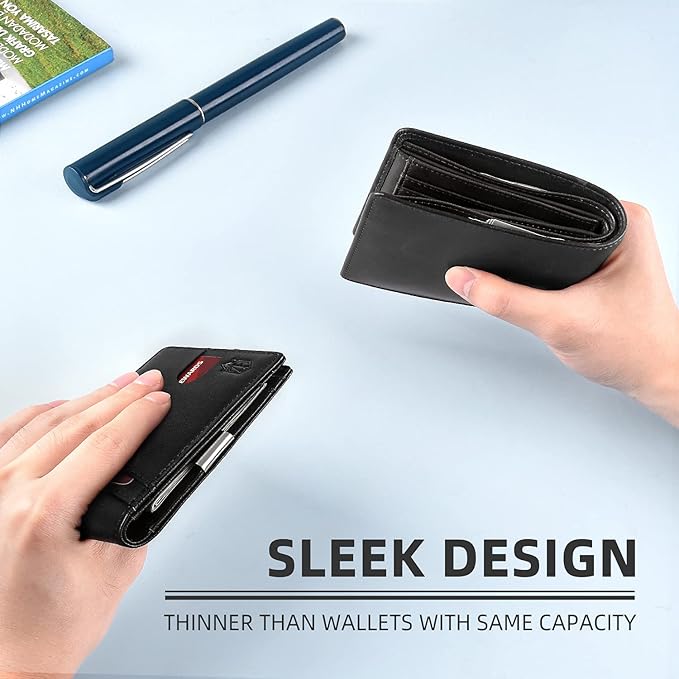 Zitahli Money Clip Wallets for Men,Slim Bifold Wallet 10-12 Cards, Mens Leather Wallet with ID Window,RFID Blocking Thin Minimalist Credit Card Holder,Gifts for Him