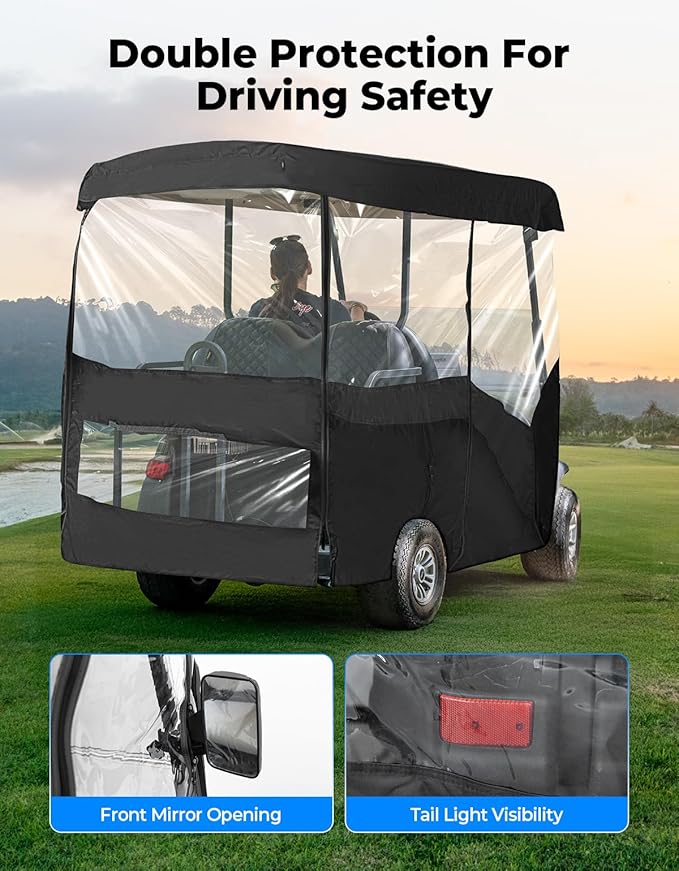 KEMIMOTO Golf Cart Enclosure, 4&6 Passenger Golf Cart Rain Cover, 600D Waterproof Driving Enclosure with Clear PVC Windshield for Extended Roof Cart