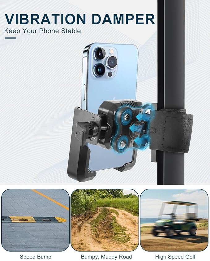 Golf Cart Phone Holder Mount Magnetic with Vibration Dampener Anti Shake, Golf Cart Phone Caddy Compatible with iPhone/Galaxy/Google Pixel/Motorola Fit EZGO/Club Car/Yamaha/ICON/Zone