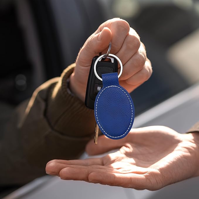 LaserGram Oval Keychain, Golf Ball, Personalized Engraving Included (Dark Blue)