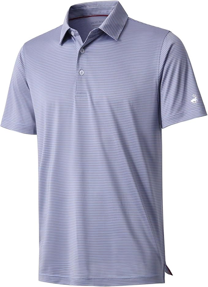 Mens Golf Shirt Moisture Wicking Dry Fit Performance Sport Short Sleeve Striped Golf Polo Shirts for Men