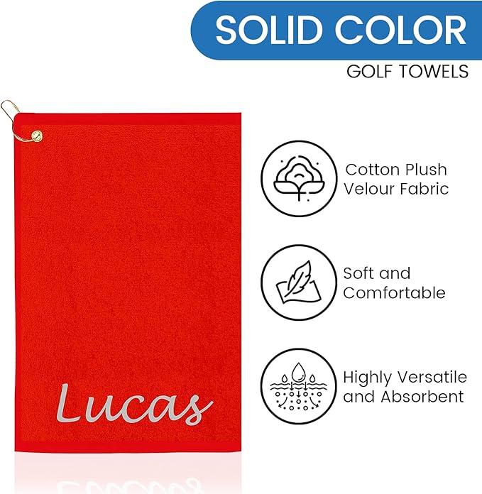 Personalized Passion Golf Towel with Embroidered Name - 16"x26" Custom Golf Towels with Clip - Soft & Highly Absorbent Plush Velour - Easily Wipes Away Sweat and Dirt - Gift for Golfers - Red