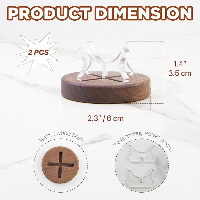Set of 2 Baseball Display Stands – Walnut Wood Base with Clear Acrylic Support, Baseball Holder Stand for Display, Softball Stands, Golf Ball Holder, Tennis Ball Display Box for Memorabilia