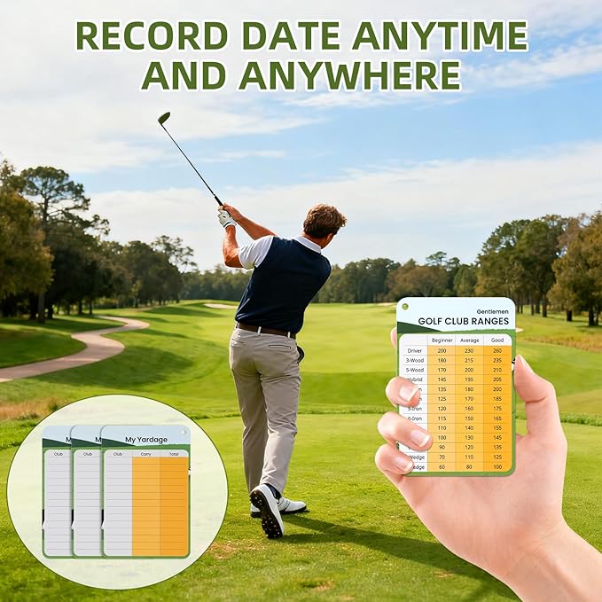 2 Pack Golf Club Distance Card, Erasable and Quick Reference Golf Club Range Card, Swing Minder Reference & Blank Distance Yardage Card, Golf Bag Accessories Gifts for Men