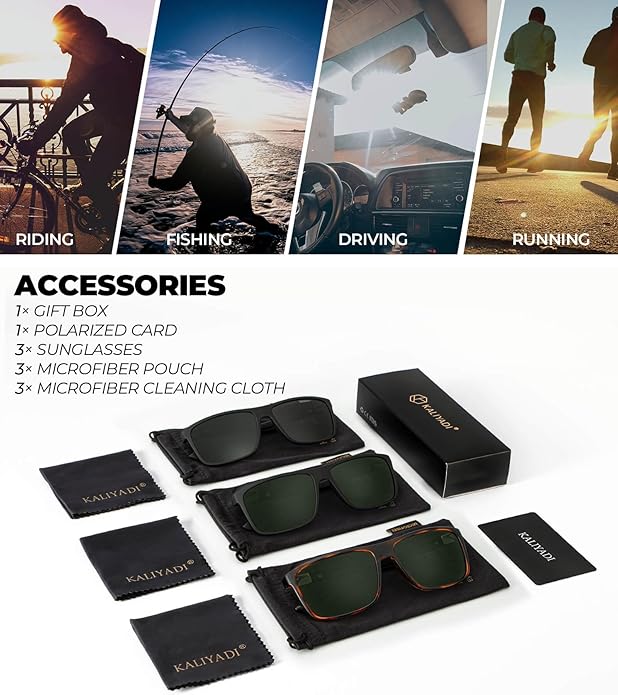 KALIYADI Polarized Sunglasses for Men and Women, Mens Sun Glasses with UV Protection for Driving Fishing Golf (3 Packs)