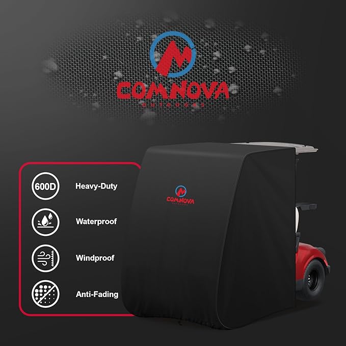 Comnova Golf Cart Cover 2 Passenger - 600D Waterproof Golf Carts Enclosure with Zipper, Windproof & UV Resistant, Outdoor Golf Cart Cover Universal Fit EZGO, Club Car, Yamaha up to 95"L x 48"W x 66"H