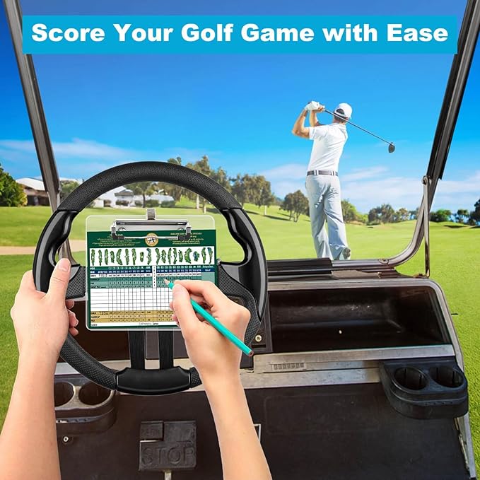 MOSNAI Golf Cart Steering Wheel Scorecard Holder with Pencil Holder & Clip Fit for Club Car DS & Precedent EZGO TXT & RXV Yamaha Golf Carts