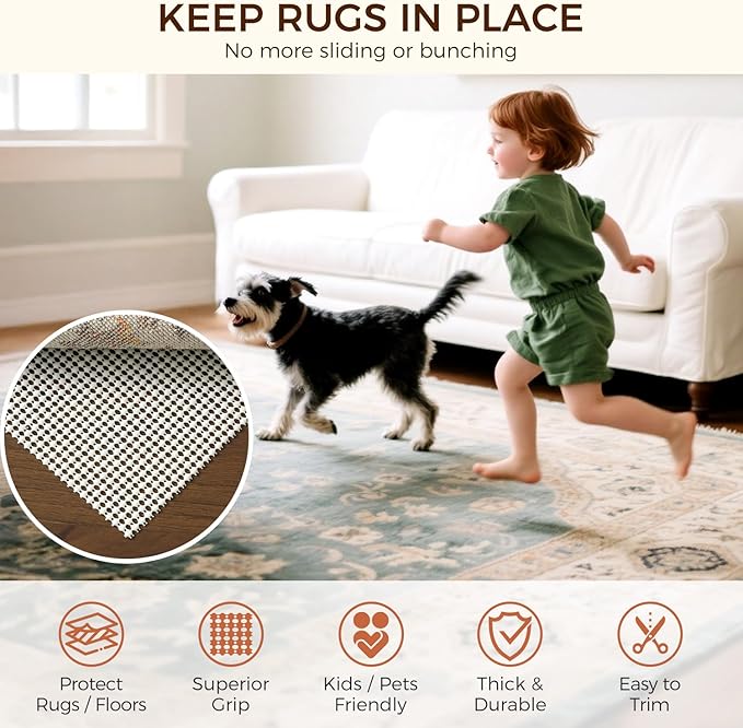 BAGAIL BASICS 2 x 4 FT Rug Pad Gripper for Hardwood Floors, Non Slip Rug Pads for Area Rugs, Extra Thick Under Rug Padding, Protect Your Rugs & Floors