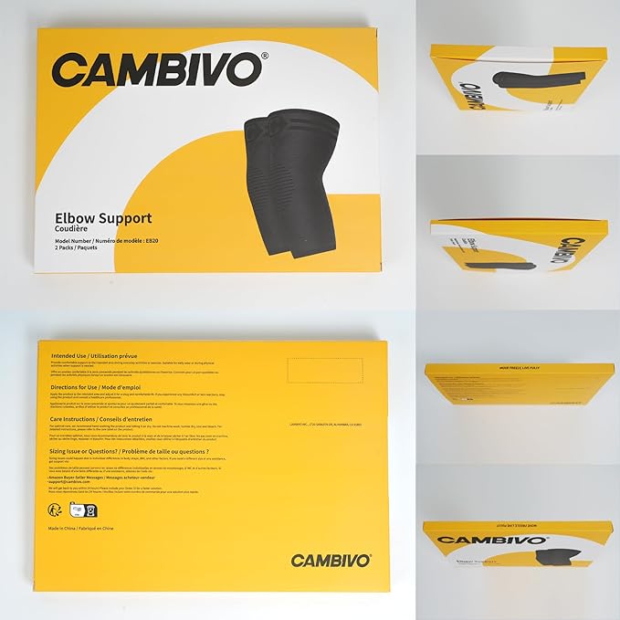 CAMBIVO 2 Pack Elbow Brace for Tendonitis, Tennis Elbow Compression Support Sleeve for Golfers Elbow Pain Relief, Arthritis, Bursitis, Workout, Weightlifting