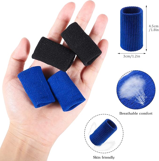 20 PCS Finger Sleeves Protectors, Sport Finger Sleeves Thumb Brace Support Finger Brace Elastic Thumb Sleeves for Relieving Pain Arthritis Trigger Finger (Black, royal blue)