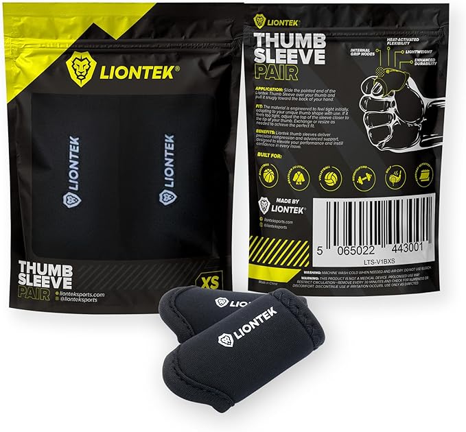 LIONTEK Thumb Sleeves Pair for Training, Weightlifting, BJJ, Golf, Basketball, & Everyday Activities | Compression Thumb Sleeve with Anti-Slip Grips for Protection, Blister Prevention, & Relief
