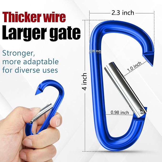 sprookber 4" & 5" Extra Large Aluminum Carabiner D Ring, Caribeener Clips, Spring Snap Hook for Keychain Clip, Set of 4