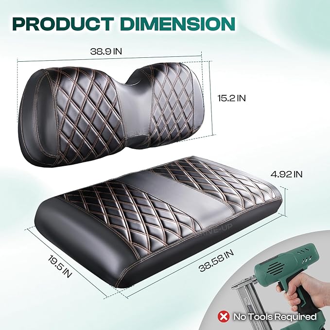 Drive-up Golf Cart Seat Covers, Black Diamond PVC Club Car Precedent Seat Covers, Brown Stitching Golf Seat and Backrest Covers for Club Car Front Seat, Wipe Clean, W aterproof