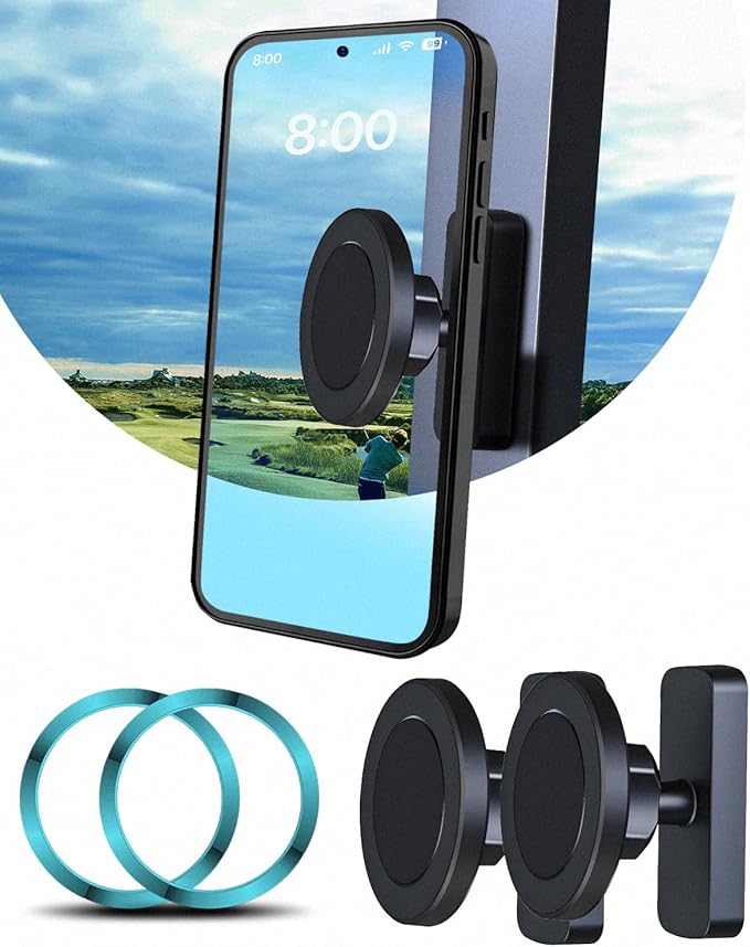 Magnetic Golf Cart Phone Holder, with Powful N52 Magnet, Golf Cart Phone Mount, Compatible with MagSafe iPhone 16/15/14/13/12 Series, Fits EZGO/Yamaha/Club Car/Icon - Golf Cart, Gym (2 Pack)