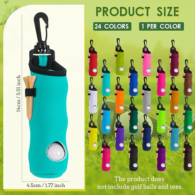 WILLBOND 24 Pcs Golf Ball Carry Bag Tee Holder for Neoprene Pouch Portable with Hook Accessories for Men Women