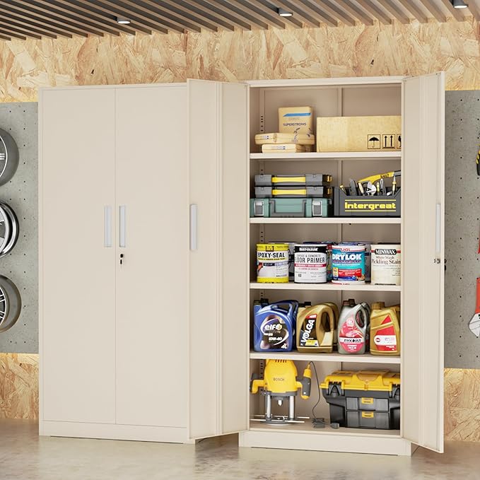 INTERGREAT Tall Metal Storage Cabinet, 72" Locking Steel Cabinet with Door and Shelves, Utility Cabinets for Office, Garage,Home,(Gray)
