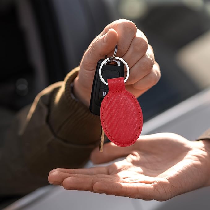 LaserGram Oval Keychain, Off Road Racer, Personalized Engraving Included (Carbon Fiber Red)
