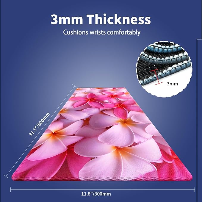 Wknoon. Extra Large Gaming & Office Mouse Pad (31.5" x 11.8") with Durable Stitched Edges – Girly Tropical Plumeria Flowers Bliss Close-up of Vibrant Red Hot Pink Exotic Hawaii Floral, XXL Desk Mat