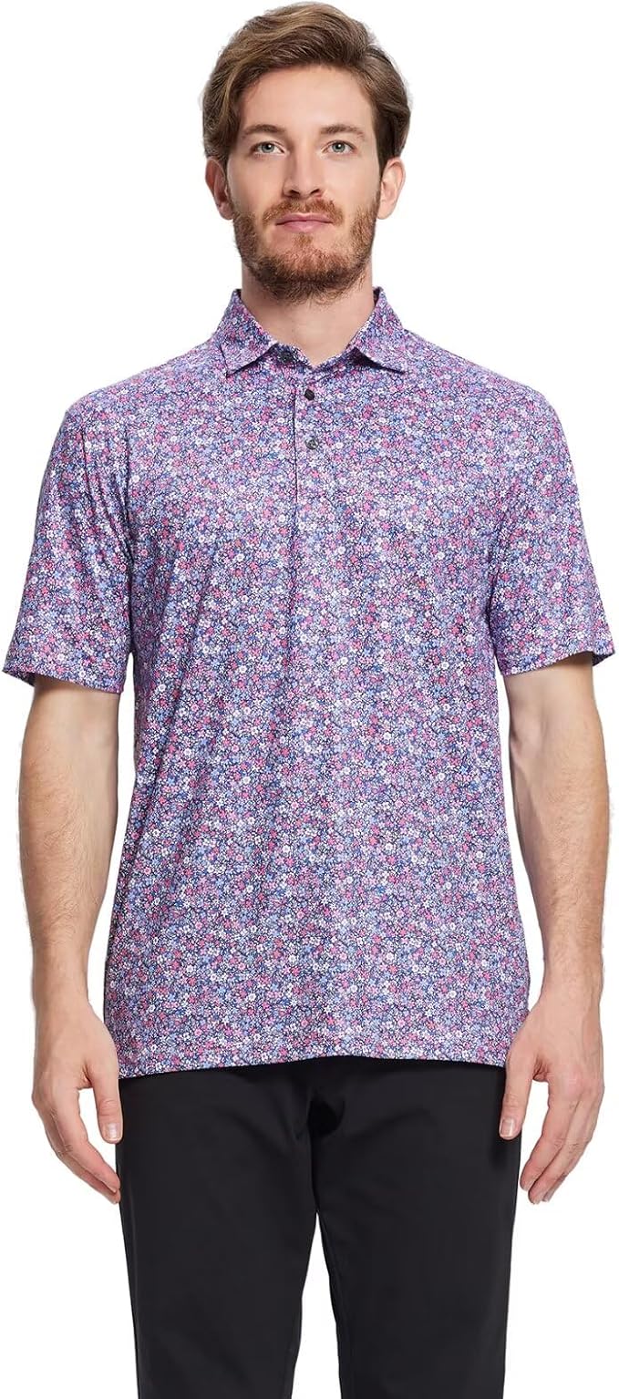 Golf Shirts for Men Dry Fit Short Sleeve Print Performance Moisture Wicking Polo Shirt