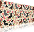 Extended XXL Gaming Mouse Pad with Stitched Edges for PC Home & Office - Colorful Floral Dachshund Dogs Cute Puppies Pink Flowers Seamless Design, Smooth Fabric Surface Anti-Slip Base Large Desk Mat