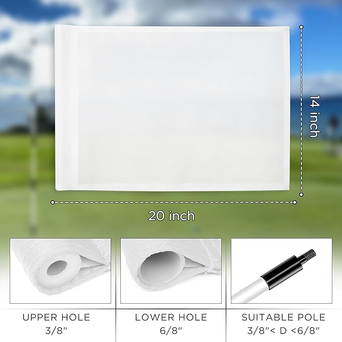 KINGTOP Golf Flag 20x14 Inch - Plain White, 420D Nylon, Tube Inserted - Standard Putting Green Flags for Backyard Practice, Golf Courses, Country Club, 1-Pack