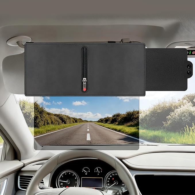 Veharvim Sun Visor Extender for Car (Polarized, UV400, Zipper Slider& Prevents Fingerprints, Pc Lens), Visor Extender Attachment for Car Visor, Anti-Glare for Safe Driving