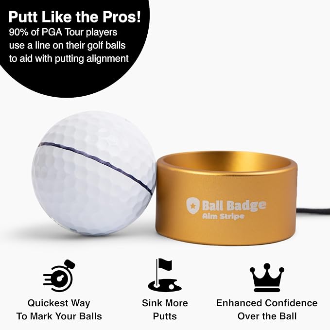 Ball Badge Aim Stripe - 360 Degree Golf Ball Line Marker Kit with Golf Bag Attachment for Perfect Alignment and Precision Putting
