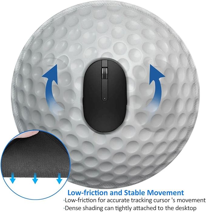 Golf Ball Texture Round Mouse Pad, Small Gaming Mousepad with Stitched Edge, Non-Slip Rubber Base Mouse Mat Office Desk Accessories for Laptop Computer Decor 7.9 X 7.9 Inch
