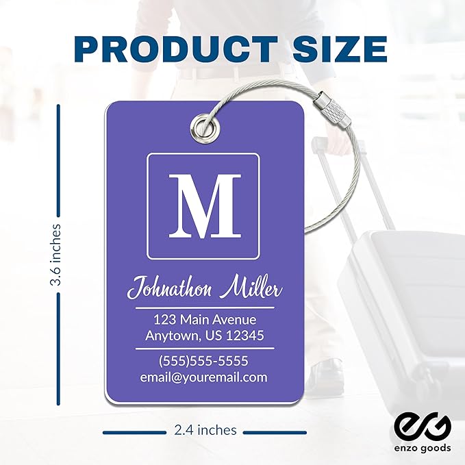 Personalized Luggage Tag | 4 Pack | Custom Luggage Tags for Suitcases | Kids Backpack Tag | 10 Color Options & Choose Font, Font Color