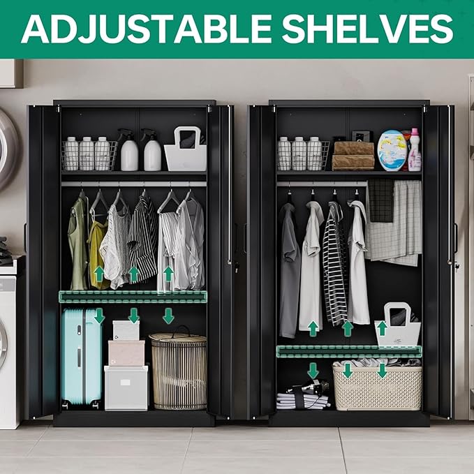 Letaya Metal Wardrobe Cabinets with Lock,Clothing Locker 72" X 36" X 18" Storage Cabinets for Home Room,Fire Department, School, Employee,Gym,Government (Black)