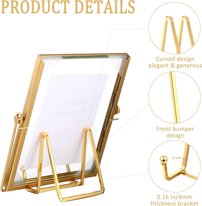 Kenning 12 Pieces Gold Plate Holder Easel Display Stand Metal Book Display Stand Tabletop Picture Frame Holder Photo Square Iron Easel Decorative for Kitchen Office Room Tabletop(3 Inch)
