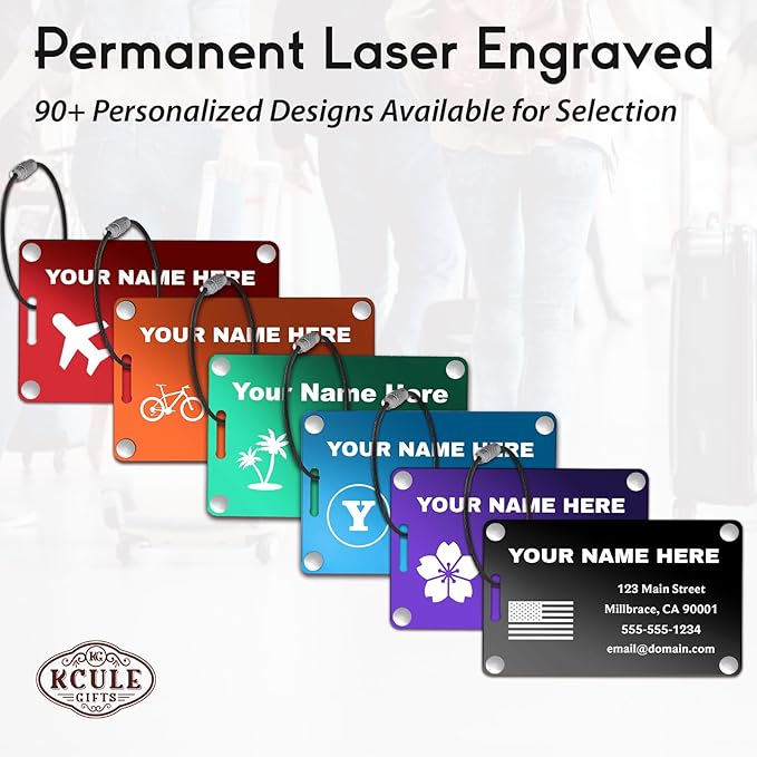 Personalized Luggage Tags: Custom Metal Luggage Tags for Suitcases, Backpacks and Bags with Your Personalized Text (Black)