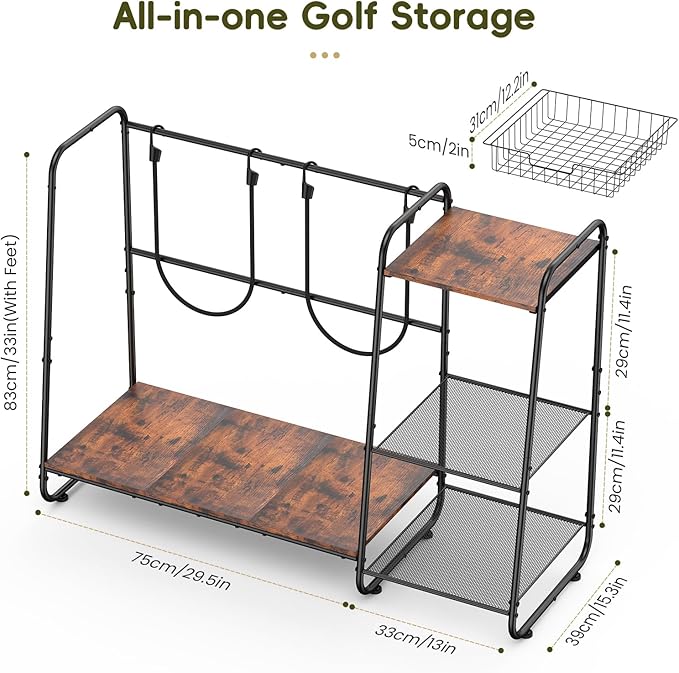 Golf Bag Storage Organizer for Garage, Large Size Adjustable Golf Bag Rack Stand with Wheels & Feet for 2 Bags, Golf Trunk Organizer, Golf Equipments Accessories, Golf Gift for Men Golfer