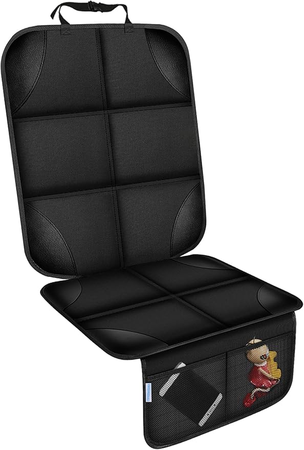Car Seat Protector, Thick Padding Seat Protector Under Baby Car Seat, 600D Waterproof Non-Slip Fabric Seat Cover for Child and Pet with Pockets (Black 1 pcs)