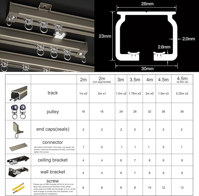Curtain Track, Ceiling Mounted Curtain Rail for Curtains, Drapes, and Room Dividers, Sliding Curtain Rail for Living room (champagne, 3m)