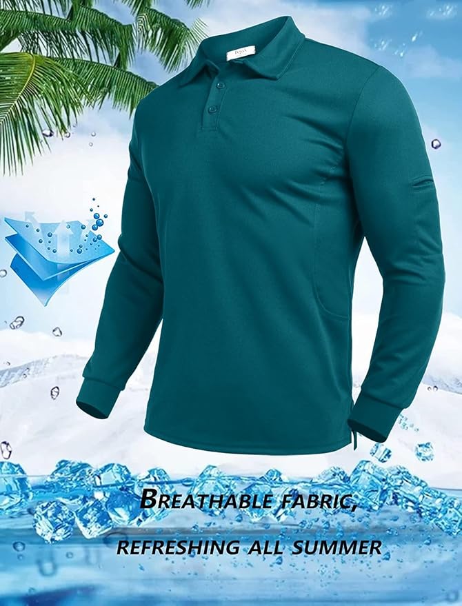 Deyeek Men's Polo Shirts Long Sleeve Golf Polo Shirts for Men Quick Dry UPF 50+ Sun Protection Polos Casual Collared Shirts
