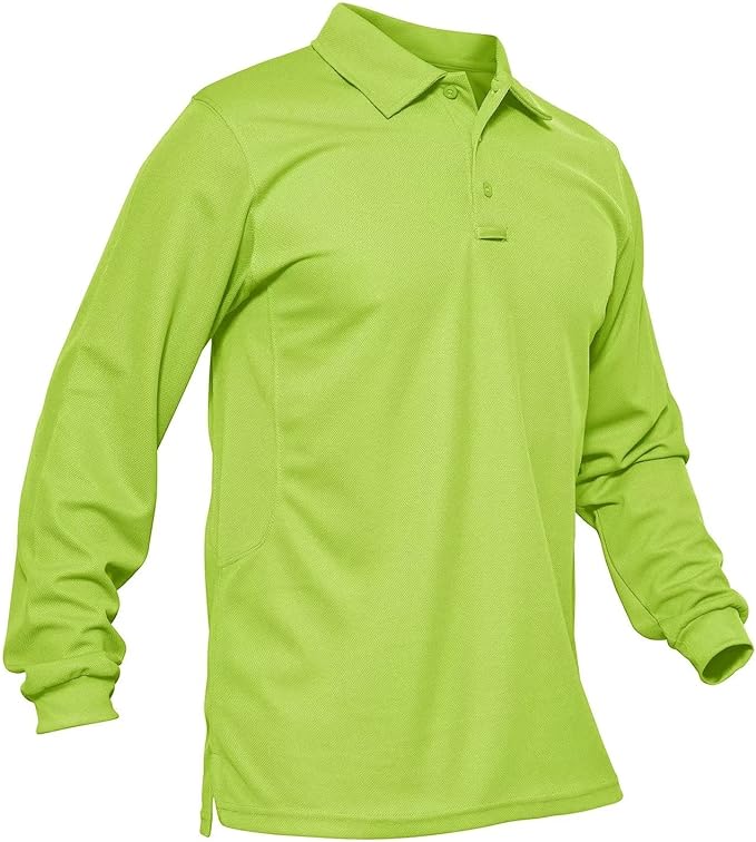 MAGCOMSEN Men's Polo Shirts 3 Button Quick Dry Performance Long Sleeve Tactical Shirts Pique Jersey Golf Shirt