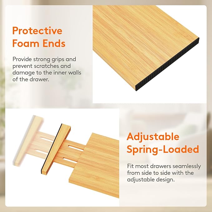 Lifewit 6 Pack 5" Deep Bamboo Drawer Dividers, 13-16.5" Expandable Drawer Organizers for Clothes, Adjustable Dresser Drawer Divider, Clothing Drawer Separators for Dresser, Bedroom, Bathroom, Kitchen
