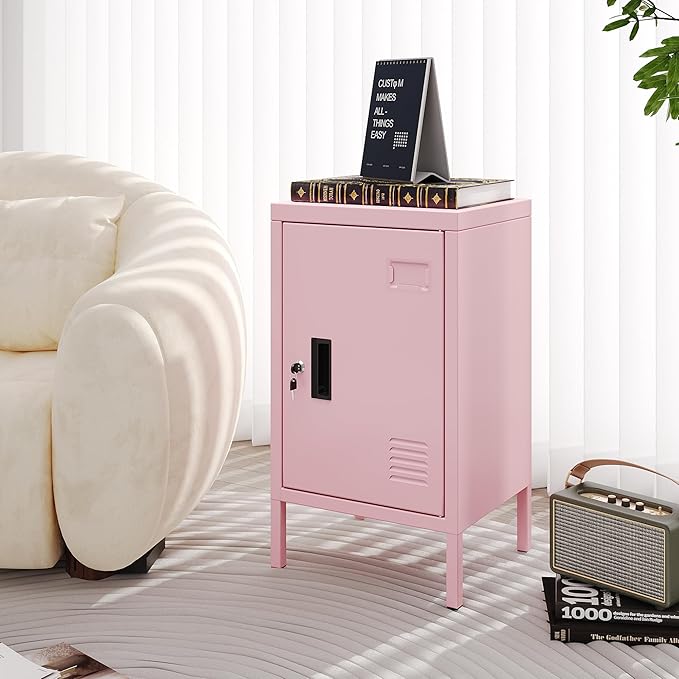 Aobabo 24.4" H Metal Locker Storage Cabinet with 1 Doors, Lockable Storage Cabinet with Adjustable Leveling Foot and Adjustable Shelves, Lockers for Home, Office, Assembly Required, Pink