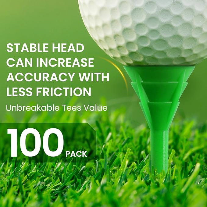 FINGER TEN Unbreakable Golf Tees Plastic 3 1/4 inch Value 50/100 Pack, Low Friction & Low Ball Spin Long Tees to Improve Distance & Accuracy, Durable Tees with Assorted Colors to Practice