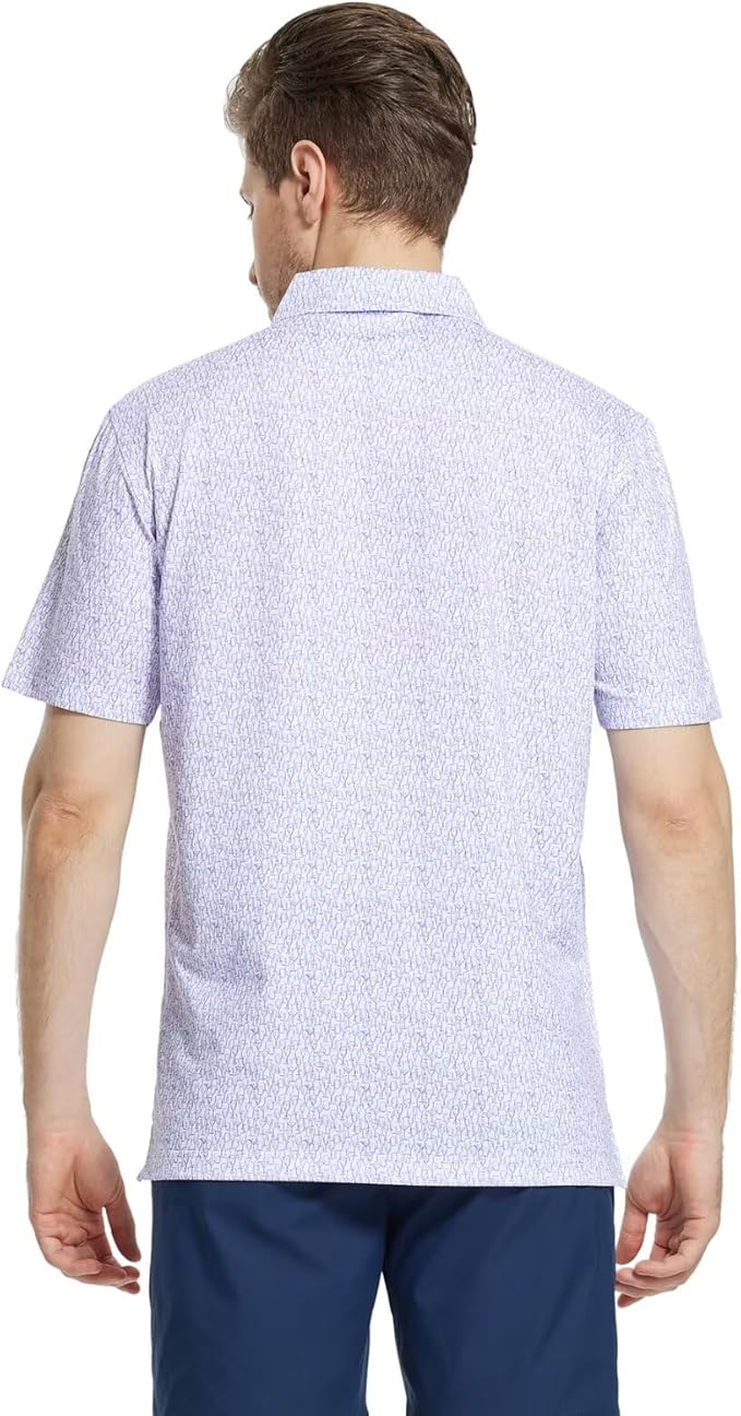 M MAELREG Mens Golf Shirt Short Sleeve Dry Fit Print Moisture Wicking Performance Patterns Collared Polo Shirt