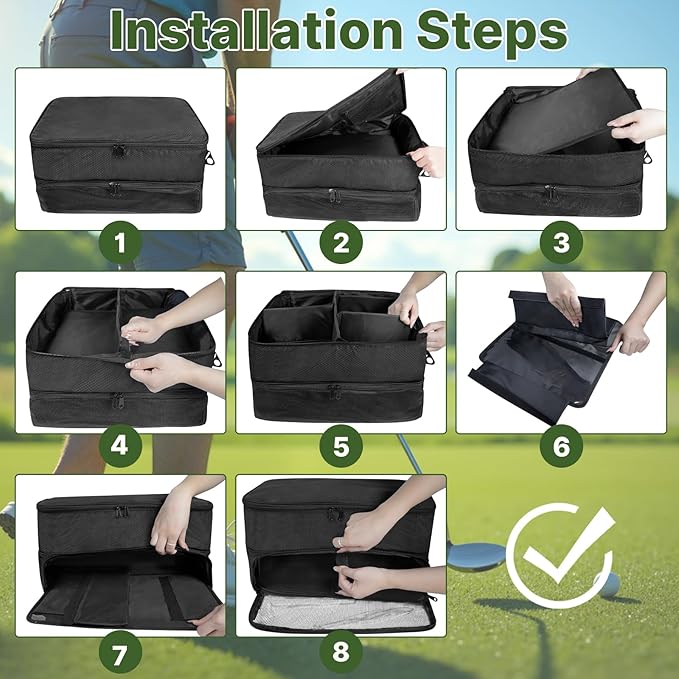 LIWSHWZ 3 Layer Golf Trunk Organizer,Golf Gifts for Men with Separate Mesh Bag for Golf Balls,Large Capacity-40 Golf Balls,2 Pairs of Golf Shoes, Gloves, Clothes, Golf Gift for Men Women