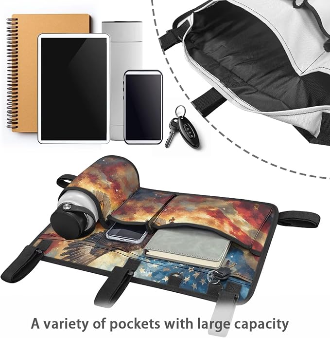 American Flag Golf Cart Bag, Golf Cart Rear Seat Organizer with Open Pockets for Golf Balls & Bottles