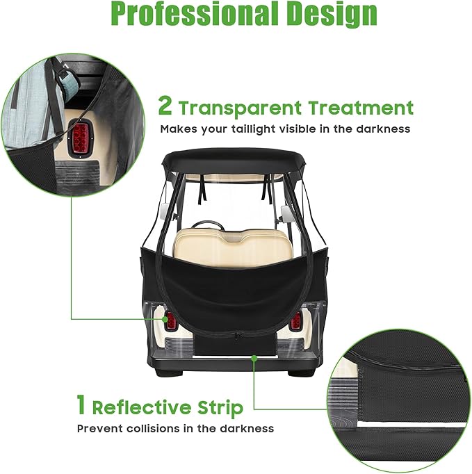 10L0L Golf Cart Driving Enclosure for Club Car DS 2/4 Passenger Short Roof Waterproof Windproof Heavy Duty 600D Rain Cover with 4-Sided Clear Windows & Durable Door Zipper, All-Weather Protection