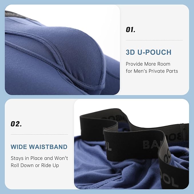 BAMBOO COOL Men's Ultra ComfortSoft Underwear, Moisture Wicking & Breathable No Ride Up Boxer Briefs with Fly, Multipack