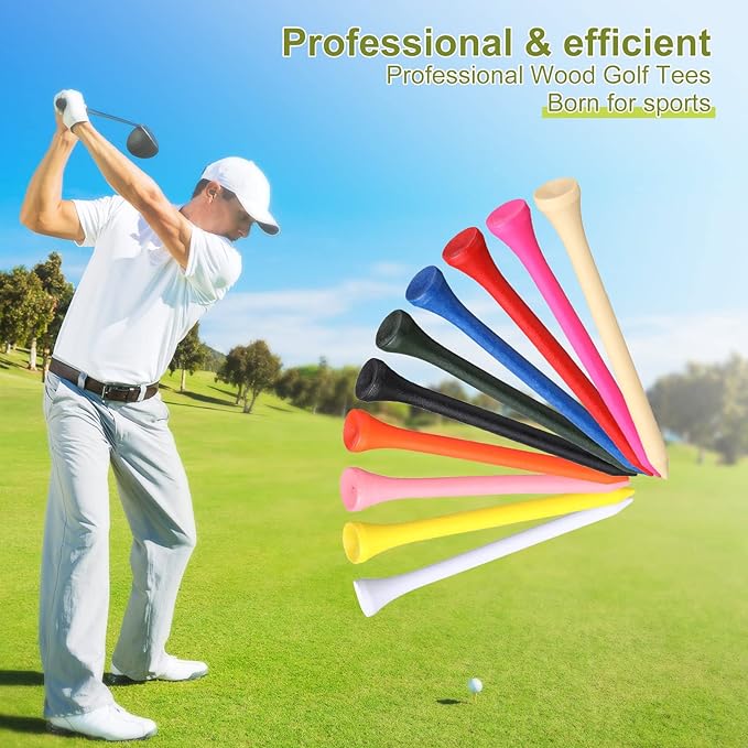 Vinsot Wood Golf Tees Bulk 3-1/4 Inch Unbreakable Long Colored Tall Golf Tees for Men Women Kids Balls Game